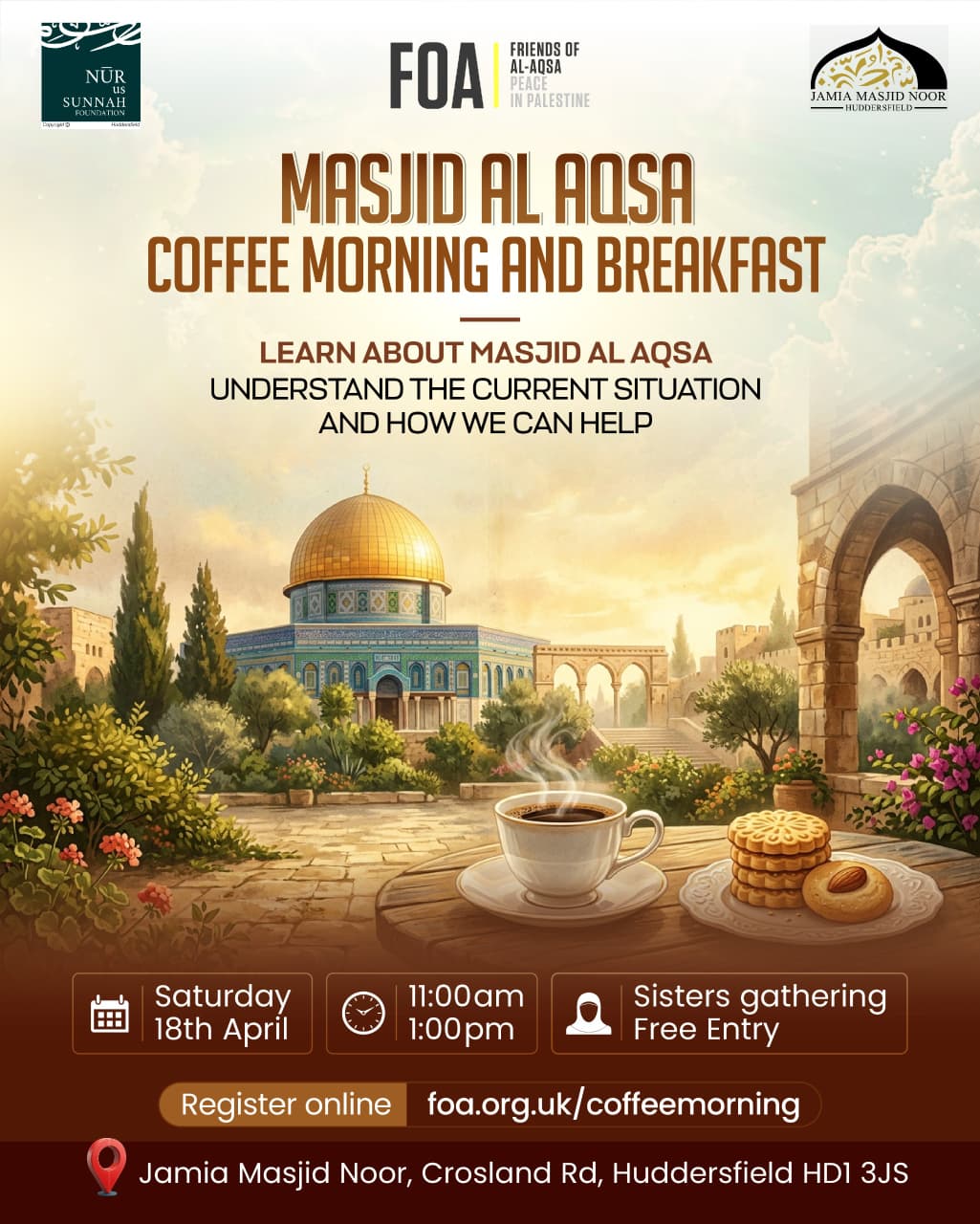 Masjid Al-Aqsa Coffee Morning & Breakfast (Huddersfield) – 18 April 2026