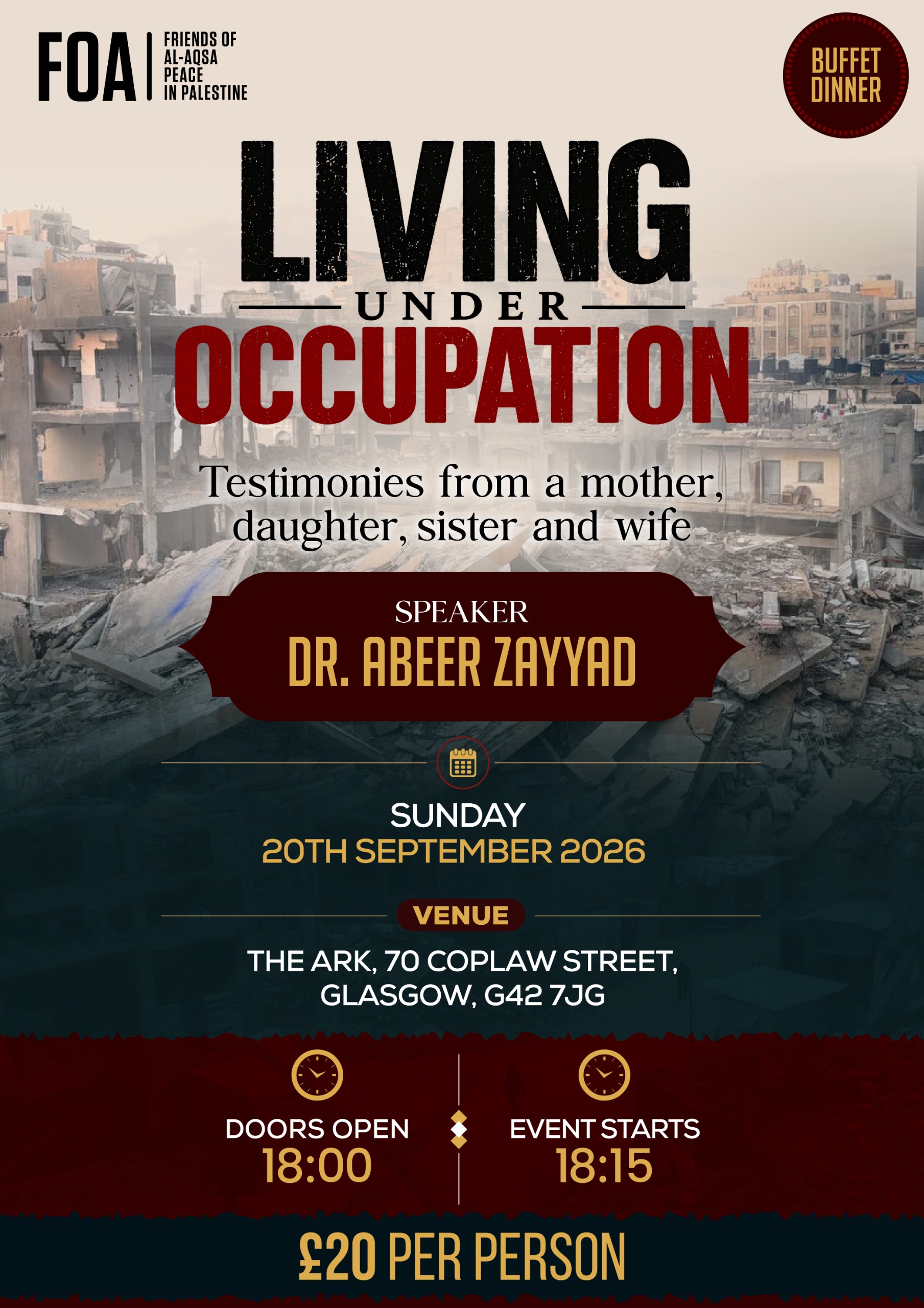 Living under occupation: Testimonies from a mother, daughter, sister and wife (Glasgow) - 20 September 2026
