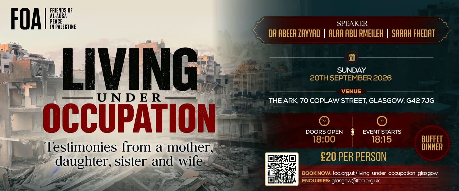 Living under occupation: Testimonies from a mother, daughter, sister and wife (Glasgow) - 20 September 2026